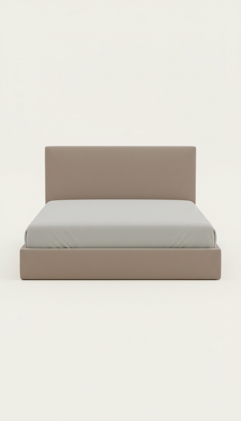 Upholstered Platform Bed in Warm Taupe